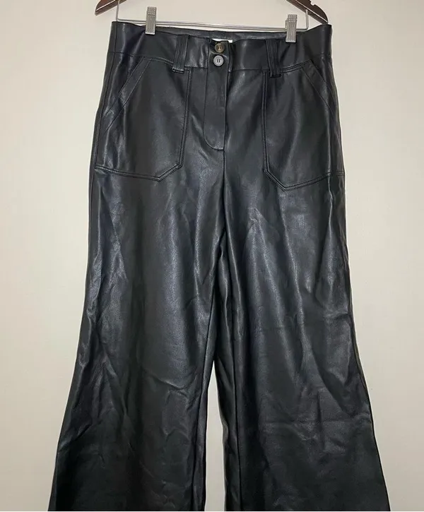 Anthropologie The Naomi Wide Leg Flare Pants Faux Leather - Image 5