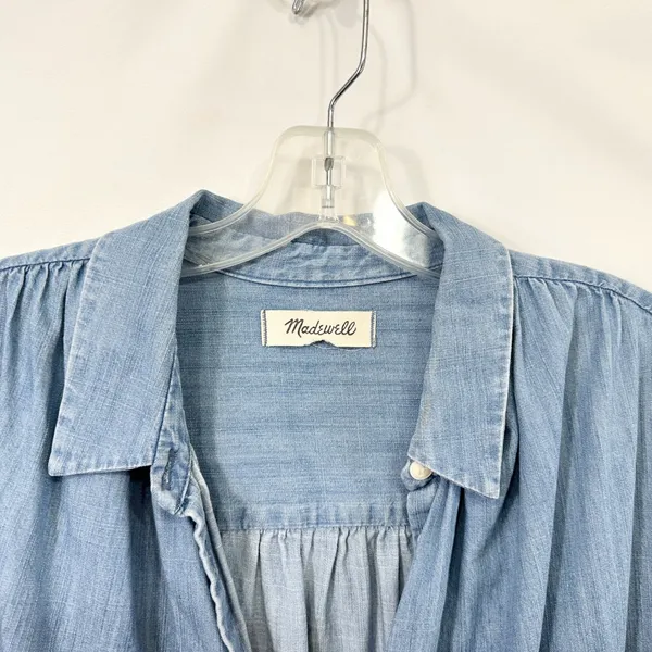 Madewell Large Chambray Top Button Down Shirt Light Blue Cotton Denim 1463 - Image 7
