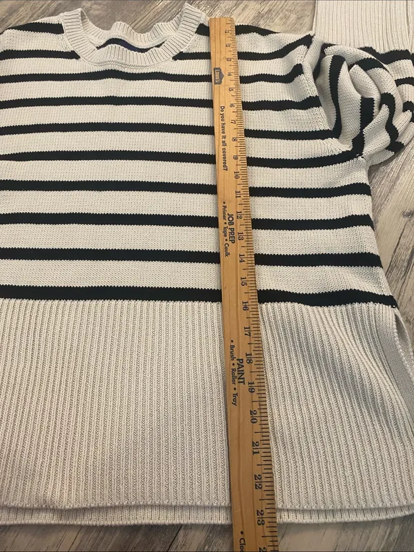 GAP Crew Neck Cotton Nautical Split Hem Striped Sweater Pullover Black Cream M - Image 9
