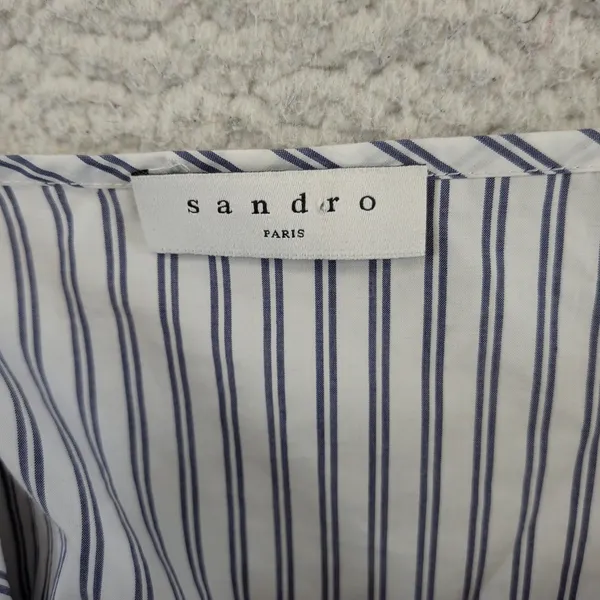 Sandro Paris Striped Slip Dress Blue White Cotton V-Neck Mini Size 38 R20002E-10 - Image 3