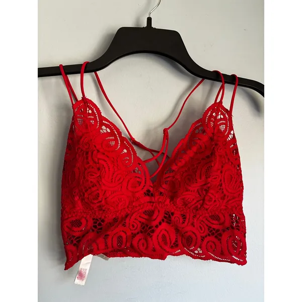 Victoria's Secret PINK Bralette Red Lace Lined Stretchy Pullover Small - Image 5