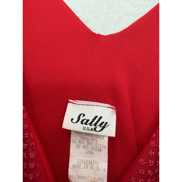 Vintage Y2K Red Beaded Asymmetrical Hem Midi Dress Medium Fairy Whimsigoth 90s - Image 5