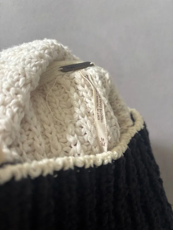 Free People Black & White Textured Turtleneck Sweater - Image 4