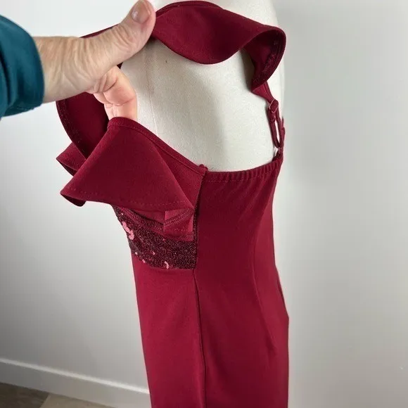 NaaNaa Burgundy Sequin Ruffle Off Shoulder Bodycon Mini Dress Size 10 - Image 13