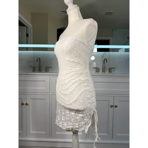 ace Tube Dress Womens Small White Ruched Strapless Bodycon Mini - Image 9