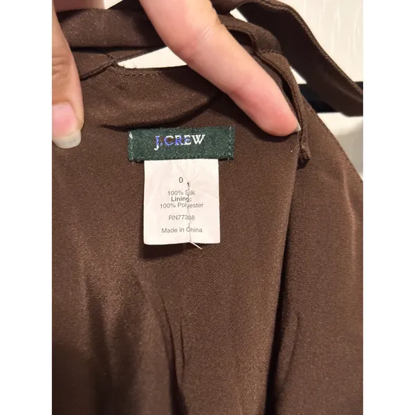 J.Crew‎ Chocolate Brown 100% Silk Crisscross Back Minimalist Dress Fit and Flare - Image 5