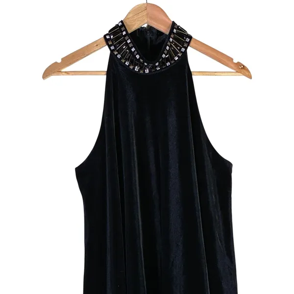 Kaari Blue Womens Glam Beaded Velvet Dress Black Cocktail Evening Event Size L - Image 3
