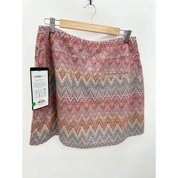 Foray Golf Skirt Women XL NWT Multi Pink Chevron‎ Print Patch Pocket Mini Skort - Image 2