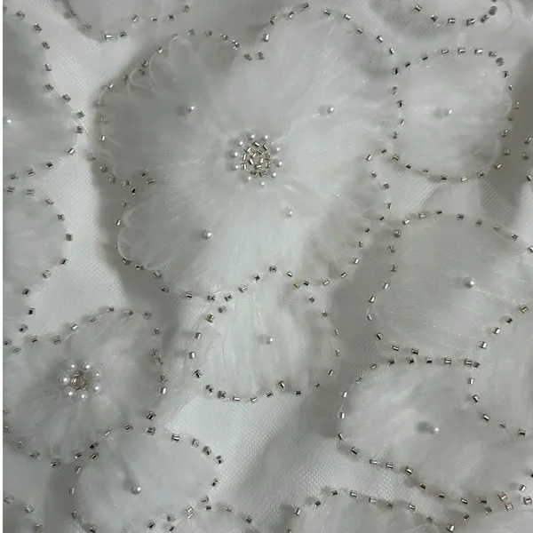Sam Edelman Short Floral Beaded Dress Lab White Strapless Mini M73535 Womens‎ 4 - Image 5