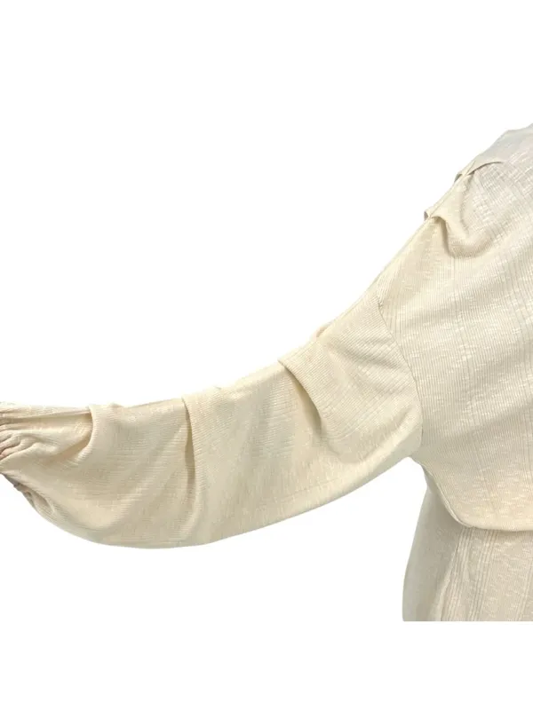 Free People Beach Bambi Mini Dress Ruched Sleeve V-Neck Ivory Cream Size Large - Image 6