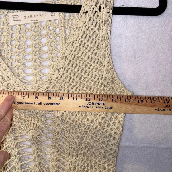 ZARA KNIT Crochet‎ Knit Midi bohemian swim cover Cream Sleeveless V Neck Sheer - Image 4