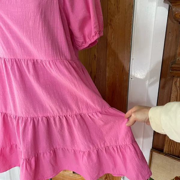 Luukse Bright Pink Tiered Babydoll Dress Puff Sleeve Cottagecore XL💛 - Image 12