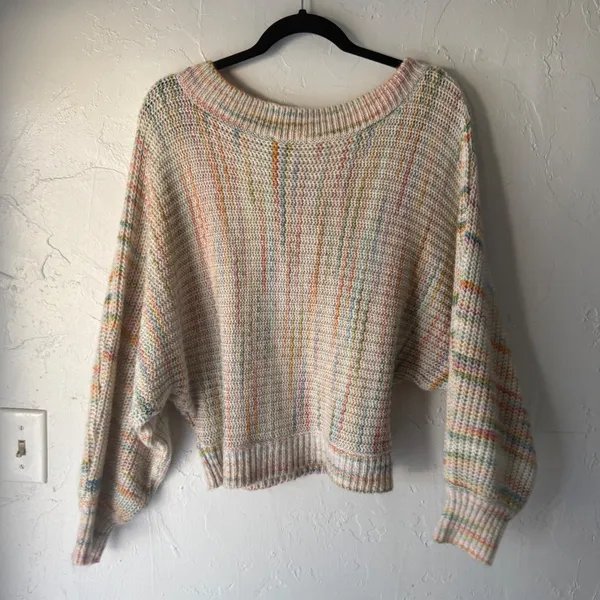 Blue Blush Multicolored Striped Knit‎ Sweater Pastel Rainbow Women's Size L - Image 5