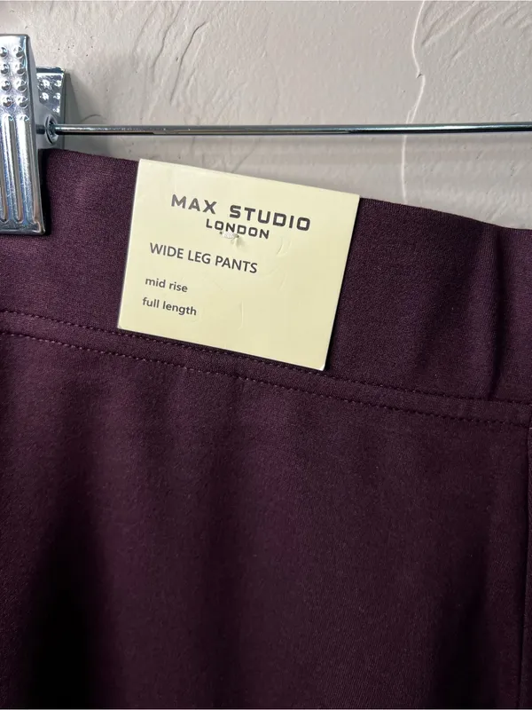 Max Studio London Wide Leg Pull On Burgundy Comfy Pants NWT M - Image 12