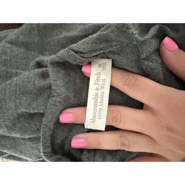 Abercrombie & Fitch Merino Wool Mock Neck Sweater Green Button Sleeve M - Image 4