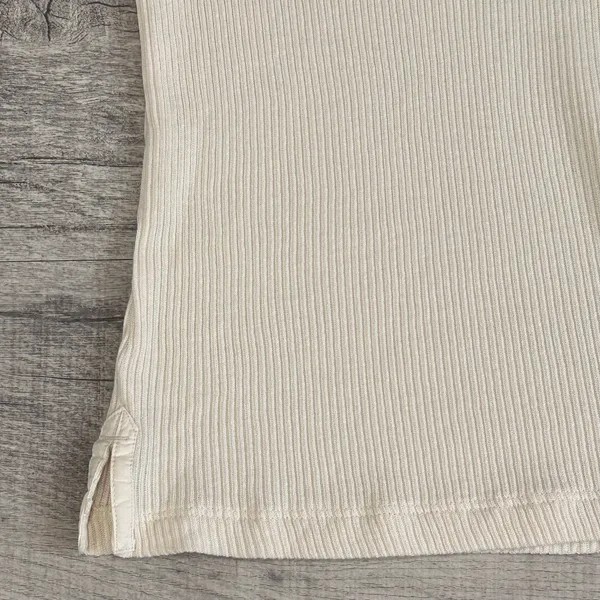Madewell NEW Ribbed Lace Up Tee Shirt Womens L Short Sleeve Ivory White FLAW - Image 4
