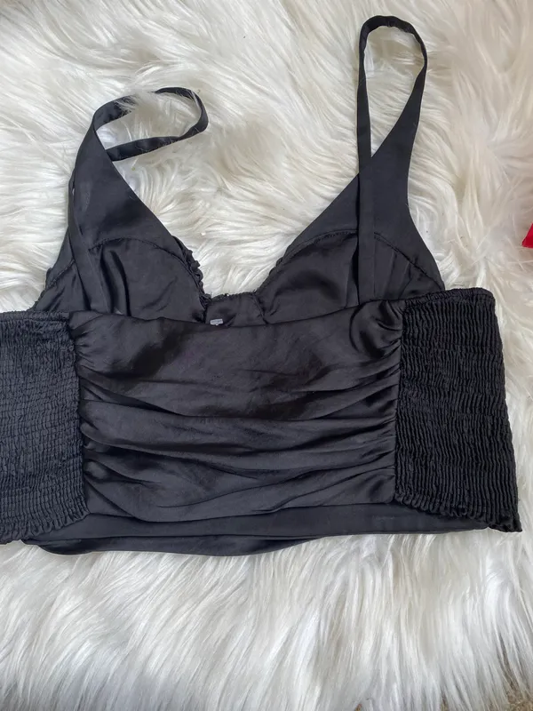 ZARA Black Satin Ruched Crop Top - Image 2