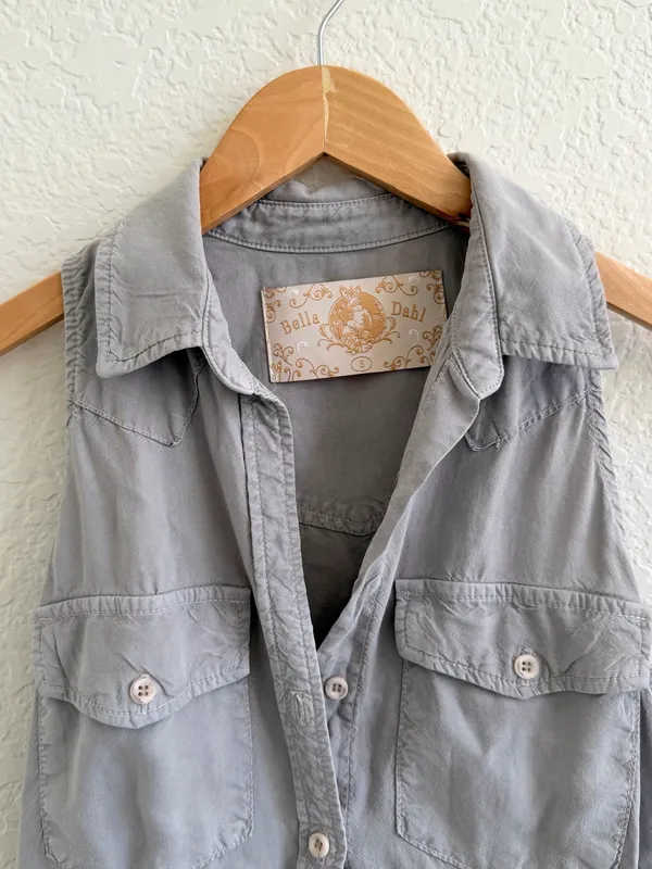 Bella Dahl Sleeveless Button Down Collard Tank Gray Cream S - Image 3