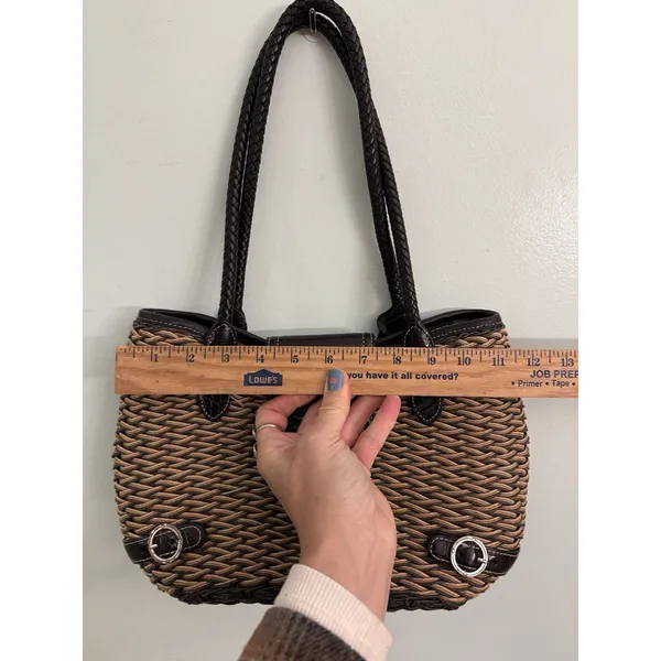 Brighton Woven‎ W/Black Leather Trim Purse Braided Handles Heart Charm - Image 7