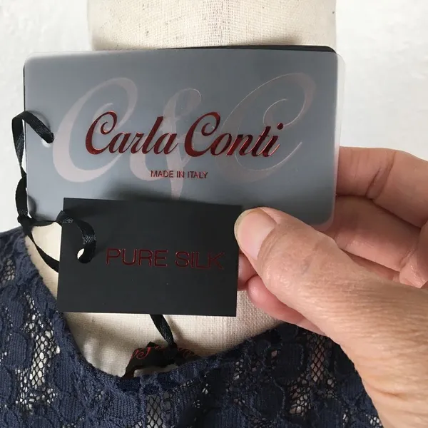 NWT Carla Conti navy silk & lace dress XS‎ - Image 8