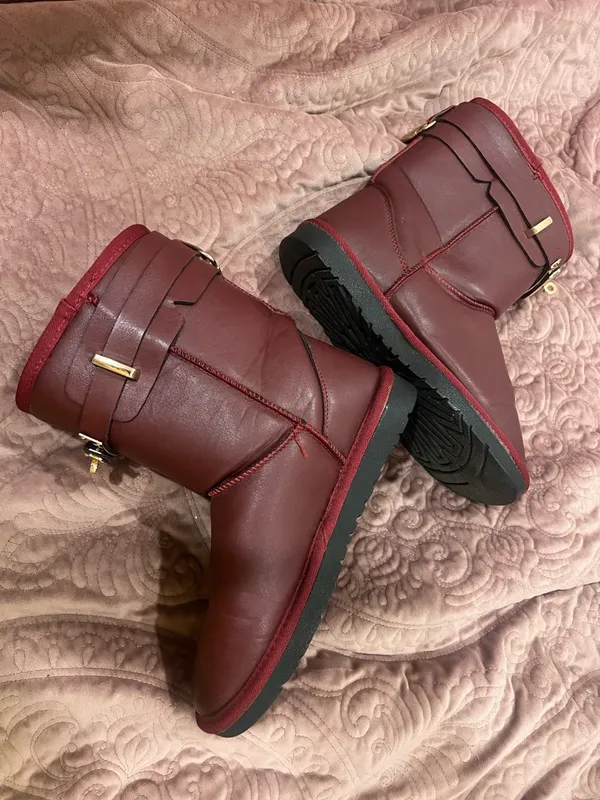 Women's Burgundy Ankle Booties with Gold Accent - Image 2