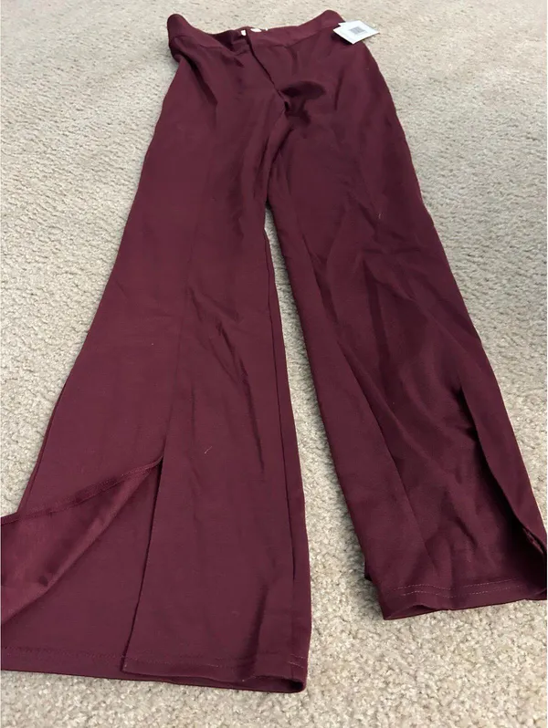 d23 office comfy Casual burgundy size medium pants split on front cute Red - Image 2