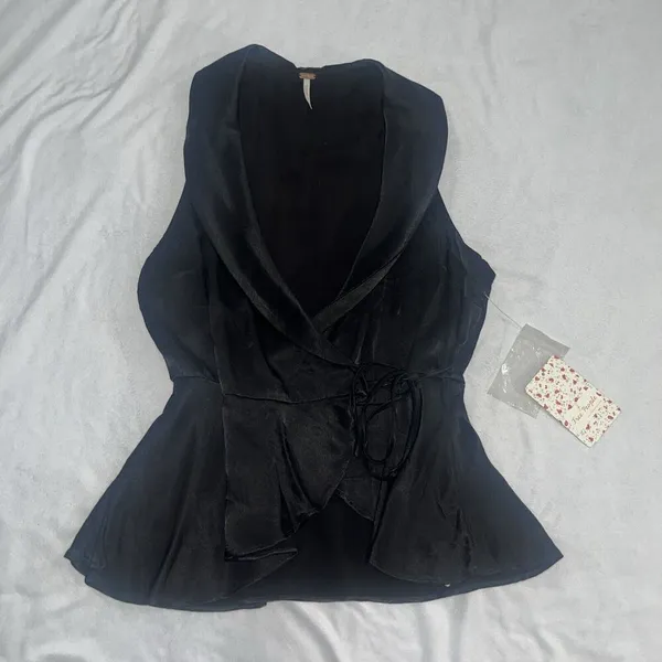 NWT Sz 0 Free People Suit Up Black Satin Wrap Top - Image 5