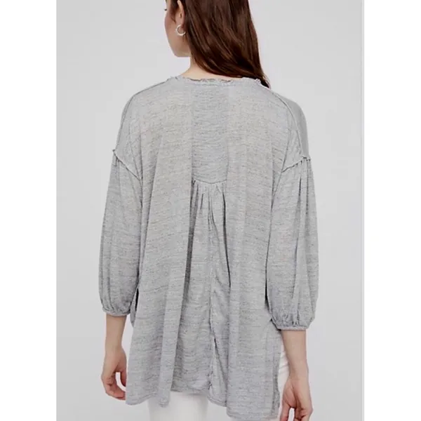 We The Free Grey Just a Henley V-Neck Linen Blend Oversized Boho Top Small - Image 2