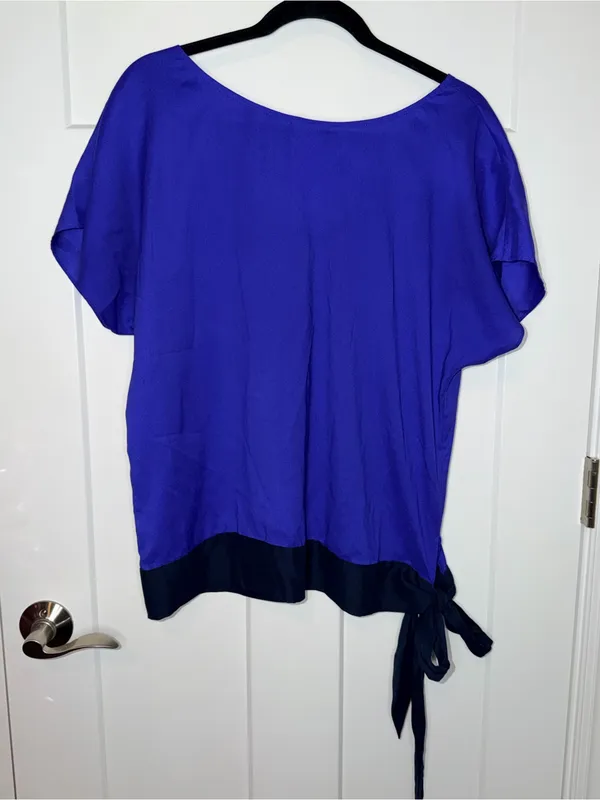 Ann Taylor Contrast Short Sleeve Side Tie Blouse - Image 2