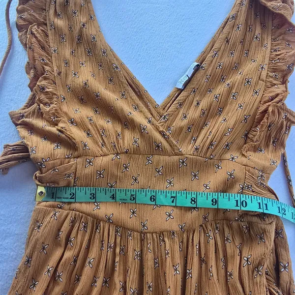 Patrons of Peace Mustard Yellow Floral Wide Leg Boho‎ Jumpsuit Small KS18387T - Image 8