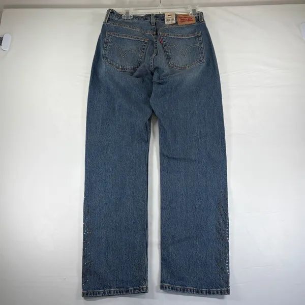 Levis 501 Curve Stretch High Rise Straight‎ Leg Blue Embellished Jeans 30x30 - Image 3