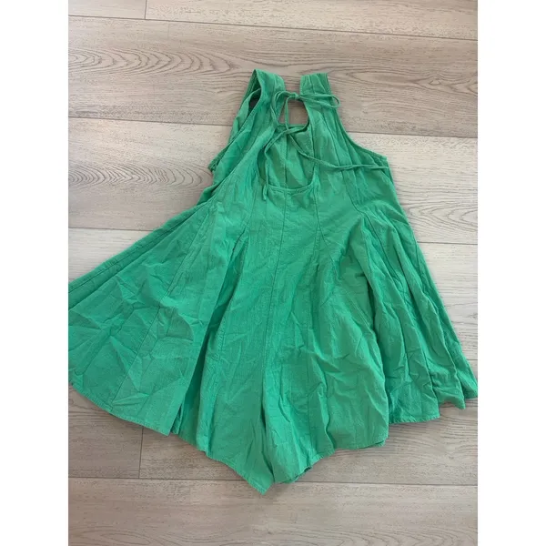 Ces Femme Cotton Sleeveless Jumpsuit Green Pockets Medium - Image 5