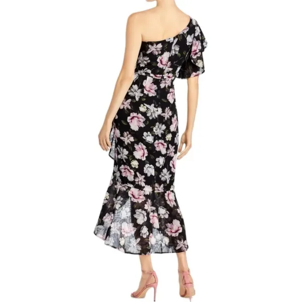 NWT AQUA Formal One Shoulder Ruffle‎ Floral High-Low Midi Dress Black Size 4 - Image 2