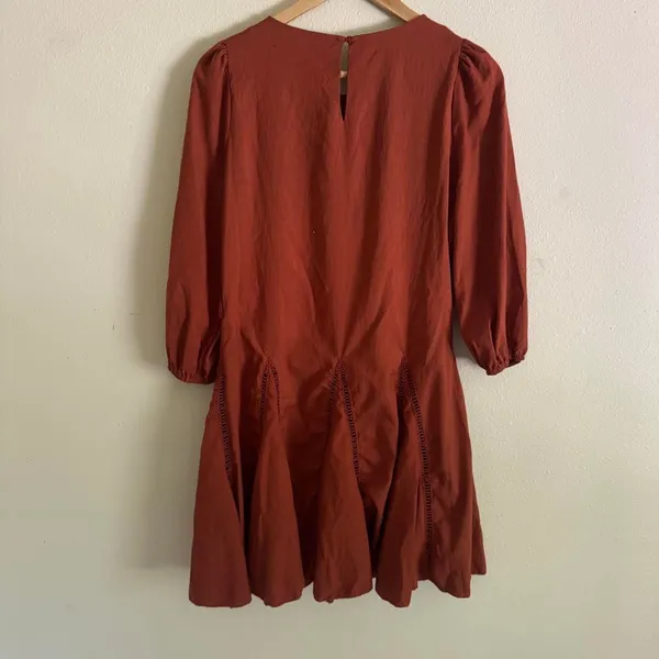 En Saison Fall Itzel Boho Embroidered Rust Orange Mini Dress Size Small - Image 6