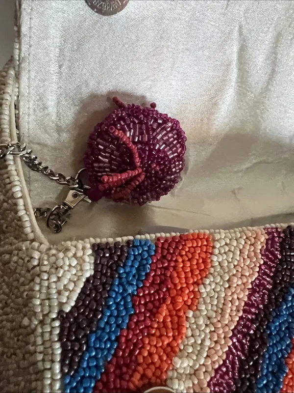 Handcrafted Beaded Multicolor Shoulder Bag - Neutral Strap festival beaded art - Image 4
