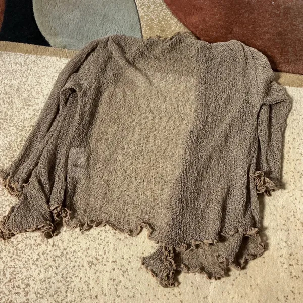 Live From Bali Cottagecore Open Knit Ruffle‎ Trim Tie Front Cardigan Shrug OS - Image 6