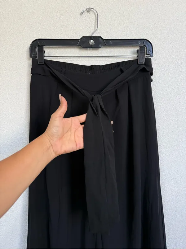 Black Chiffon Wide Leg Palazzo Pants High-Rise Tie Waist Elegant Minimalist NWT - Image 3