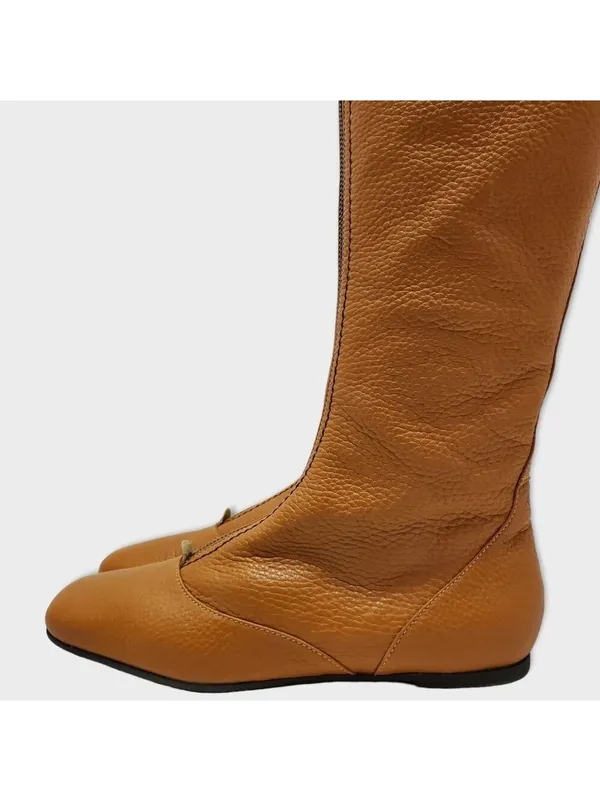 Vicini Tapeet Zipper Tall Leather Boot Front Zip Up Flat Riding Boots Sz 37.5 - Image 14