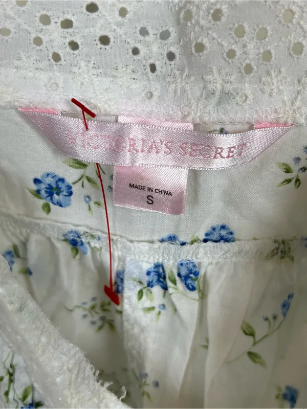 Victoria’s Secret Y2K Floral Eyelet Babydoll Cami White Blue Coquette Small - Image 4