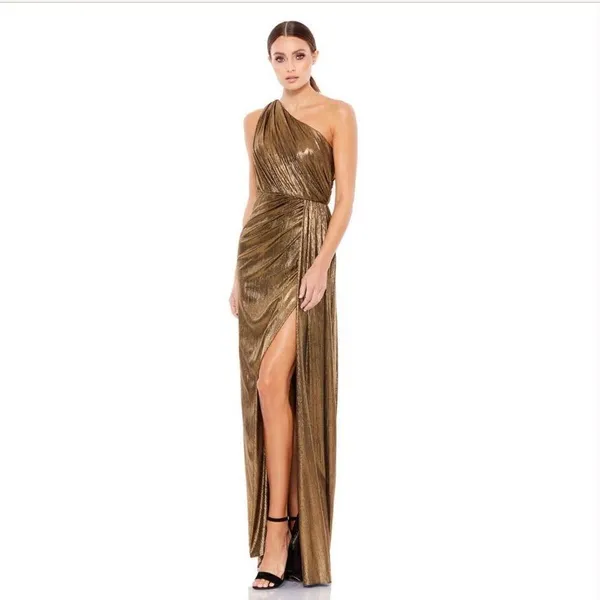 Mac Duggal 26537 Womens Draped One Shoulder Grecian Metallic Gown Dress - Image 5