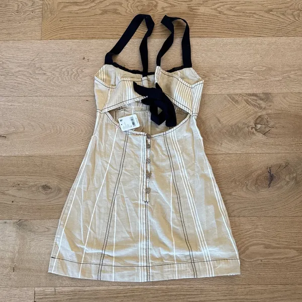 Free People Mini Dress open Back Sailor Size XS Pale Yellow Mustard Black - Image 2