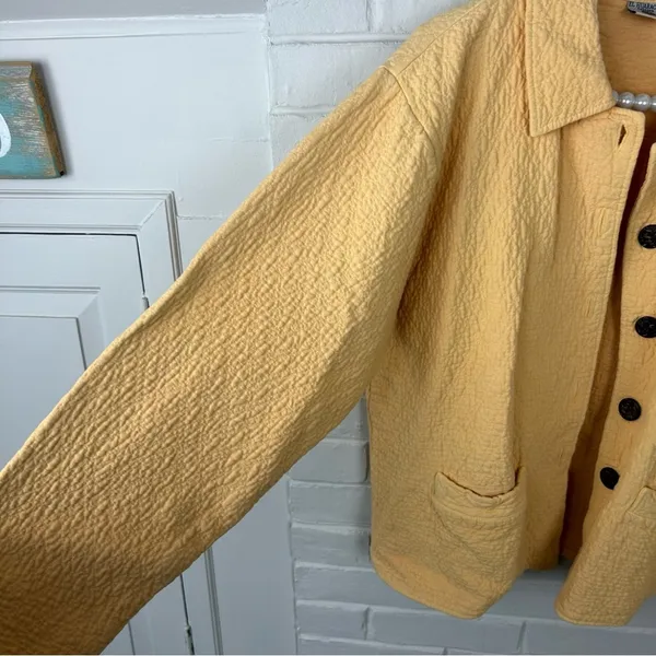 El Huarache Cottons Yellow Textured Button Front 100% Cotton Jacket Size L - Image 8
