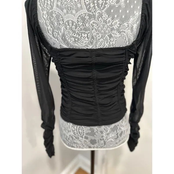 Jolie and Joy Women Sz:L Cropped Ruched Black Bodice Stretch Sheer Mesh Sleeves - Image 12
