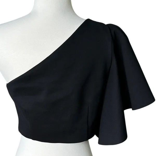 Elliatt Komodo One Shoulder Ruffle Sleeve Crop Top M Black Coquette Vampy Goth - Image 3
