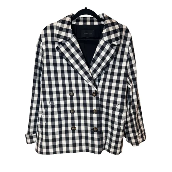 Ann Taylor Gingham Double Breasted Coat Jacket Black White Size‎ XXL - Image 2