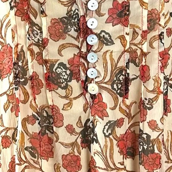 Free People Bohemian Billowy Floral See It Through Maxi Dress Tea Combo Large - Image 8