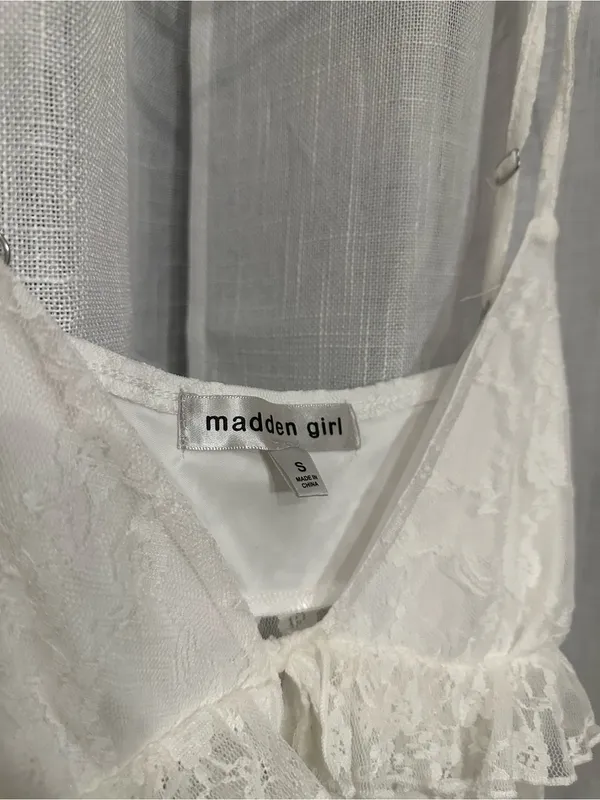 Madden Girl White Lace Ruffle Tie-Front Maxi Top Duster Small Boho Coquette - Image 9