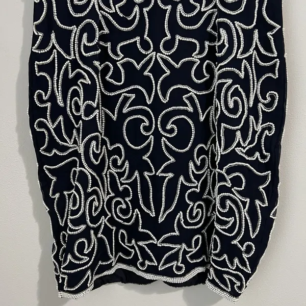 Vtg 80's Stenay Silk Dress Women's 6 Beaded Evening Cocktail‎ Party Sheath Black - Image 3