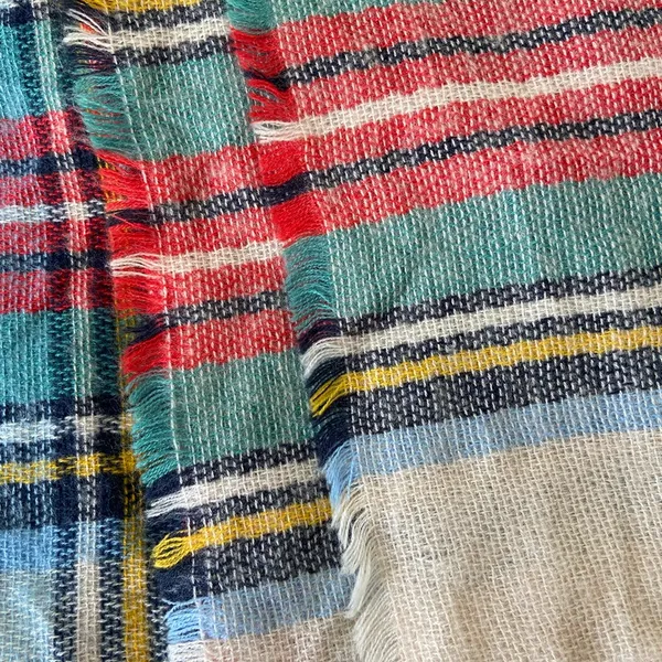 NWOT Aerie women’s multicolor knit distressed edge large‎ blanket scarf 60”x60” - Image 2