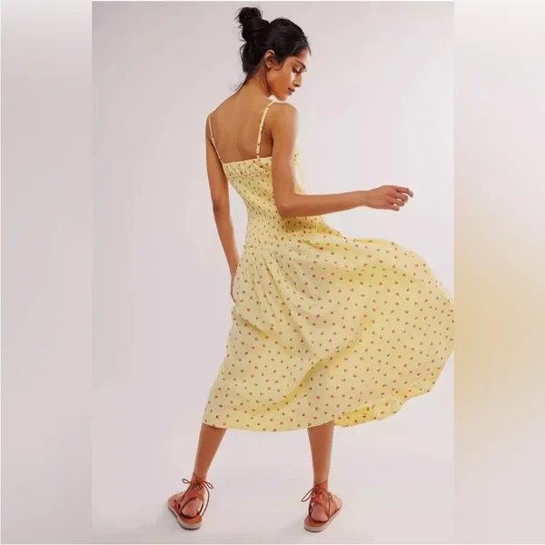 NWOT Free People Strawberry Yellow Midi Maxi Lavender Daze Dress Size Medium - Image 2